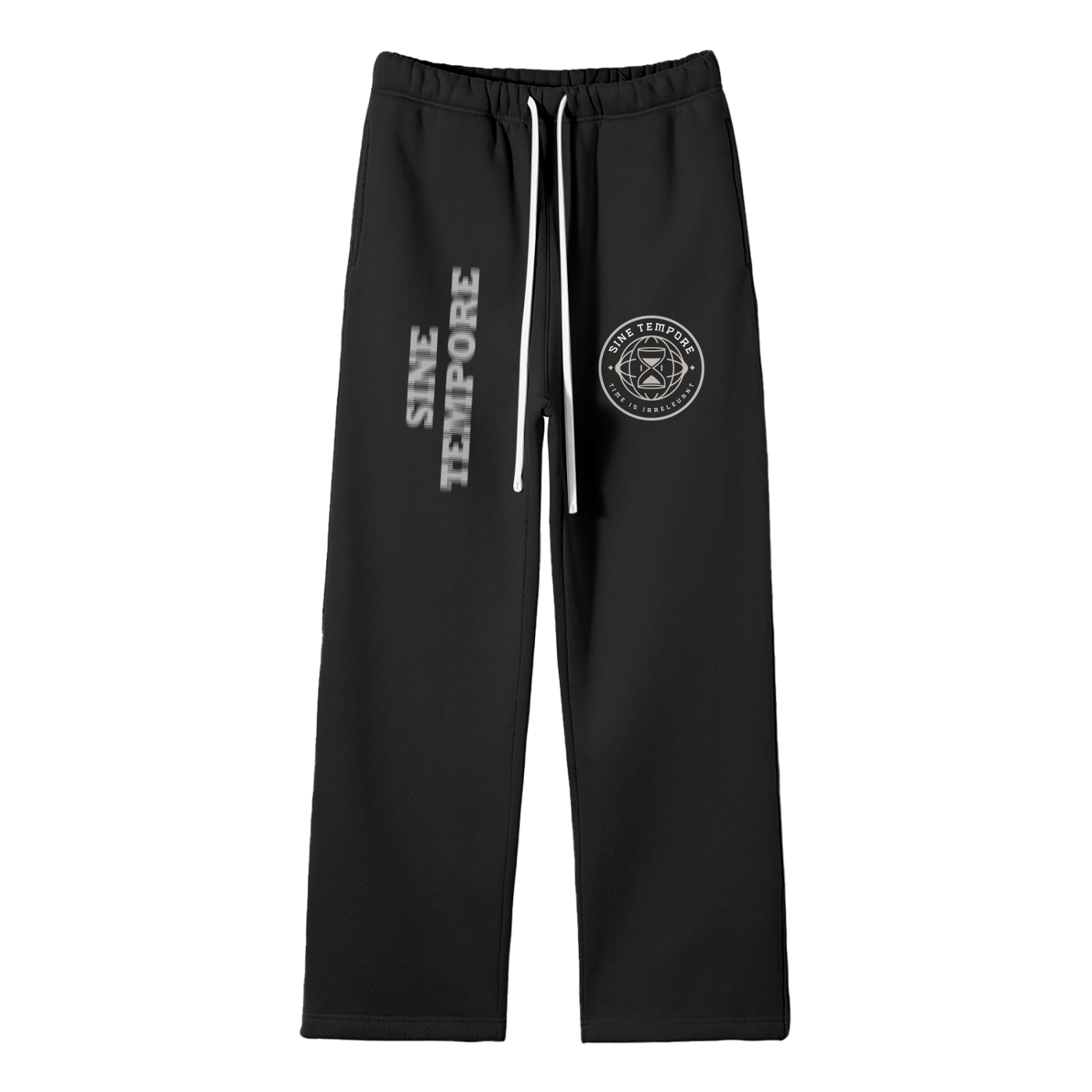 SINE TEMPORE - BLACK Streetwear Unisex Solid Color Fleece Straight Leg Pants