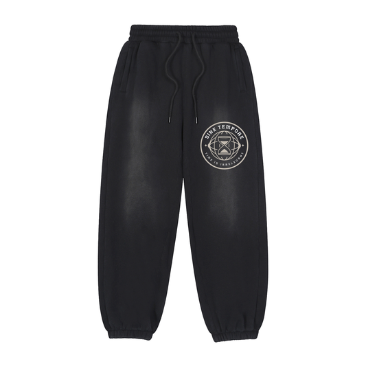 SINE TEMPORE - Shaolin Temple Logo BLACK Sunfade Ghost Leg Jogger Sweatpants