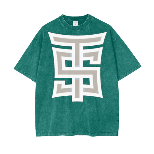 SINE TEMPORE - Shaolin Temple Logo BOSTON GREEN Oversize Snow Washed Tee