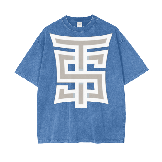 SINE TEMPORE - Shaolin Temple Logo BLUE JEANS Oversize Snow Washed Tee