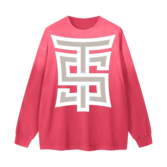 SINE TEMPORE - Shaolin Temple Logo FUCHSIA PINK Gradient Vintage Washed Long Sleeve Tee