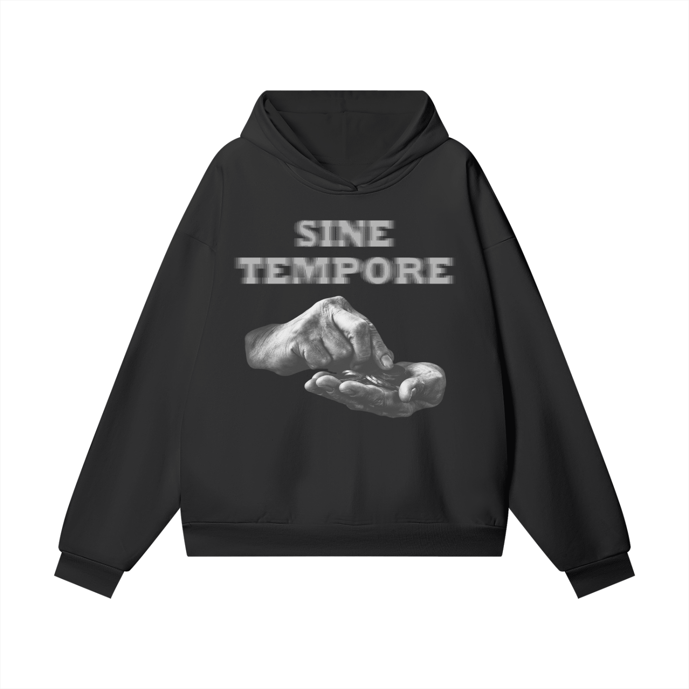 SINE TEMPORE - BLACK Counting Time Oversize Heavyweight Hidden Pocket Hoodie - 460 GSM