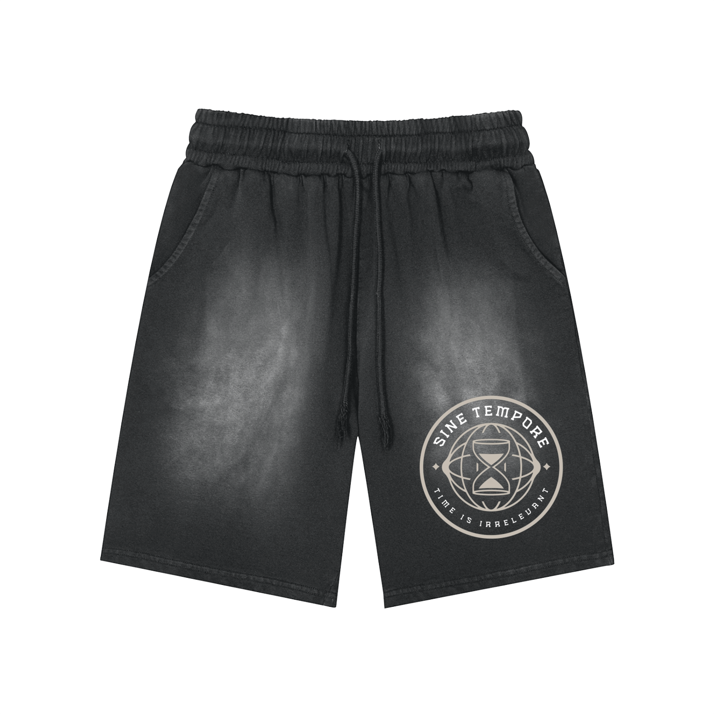 SINE TEMPORE - Shaolin Temple Logo BLACK Snow Washed Shorts