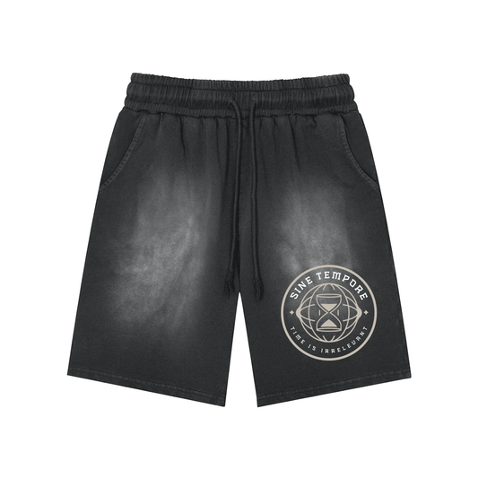 SINE TEMPORE - Shaolin Temple Logo BLACK Snow Washed Shorts